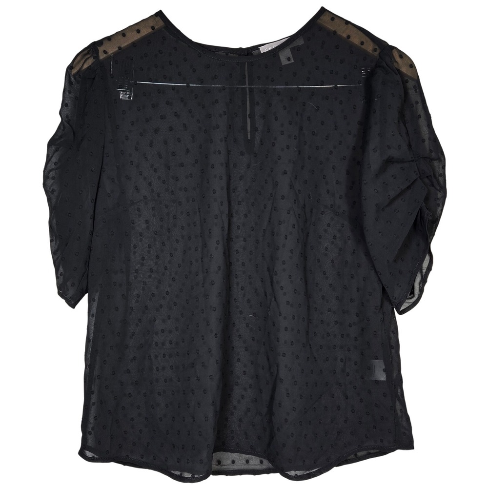 CHELSEA 28 Black Swiss Dot Sheer Puff‎ Sleeve Blouse Top Size S